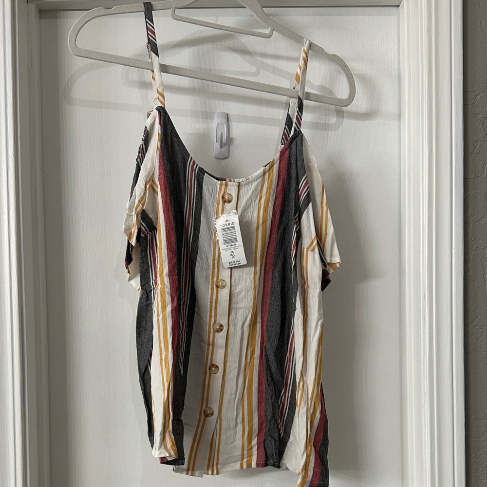 torrid Multicolor Striped Cold-Shoulder Button-Front Top